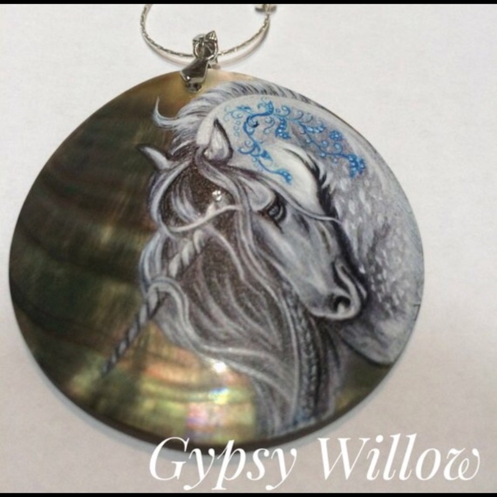 Hand Painted Unicorn Necklace With Diamond